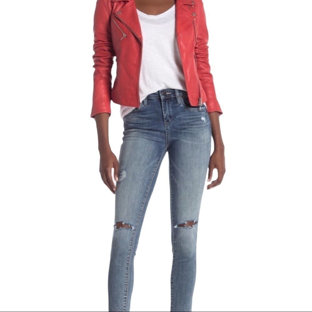 Mid Rise Knee Distressed Denim Skinny Jeans by Blank NYC 31